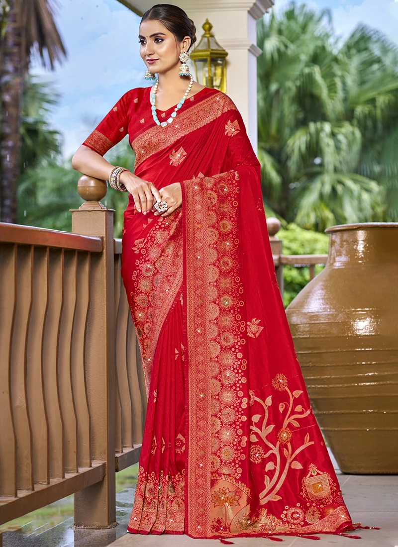 Red Silk festival wear saree