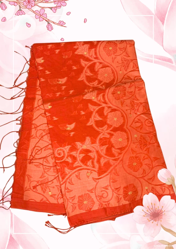 Rust Orange Jamdani Suti Saree