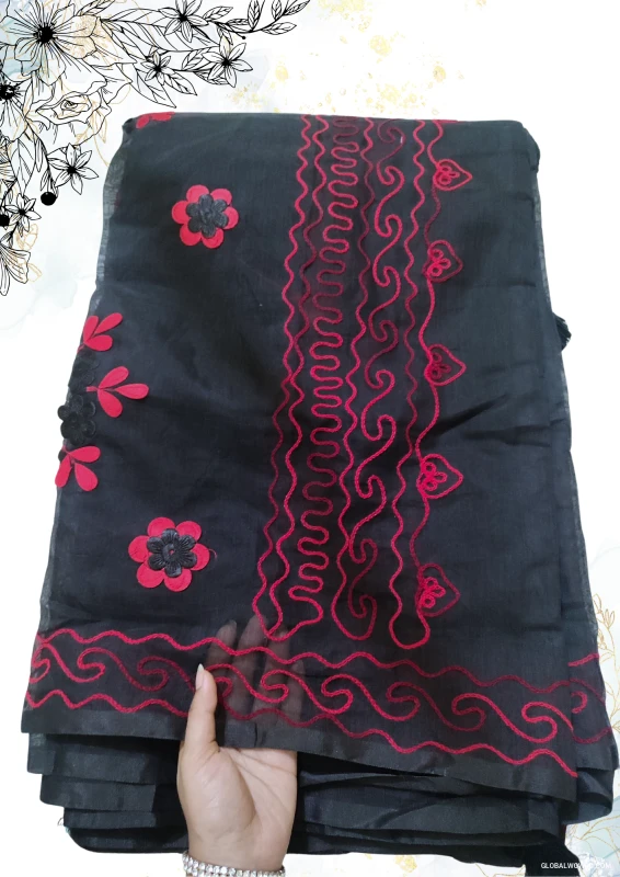 Half Silk Black Stylish Saree