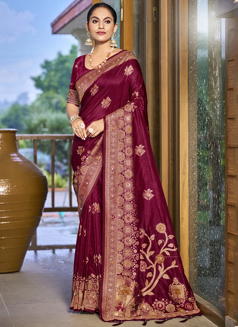 Magenta silk festival wear saree